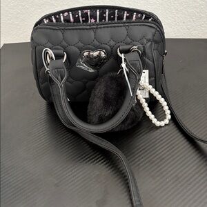 Black Quilted Handbag with Heart Detail